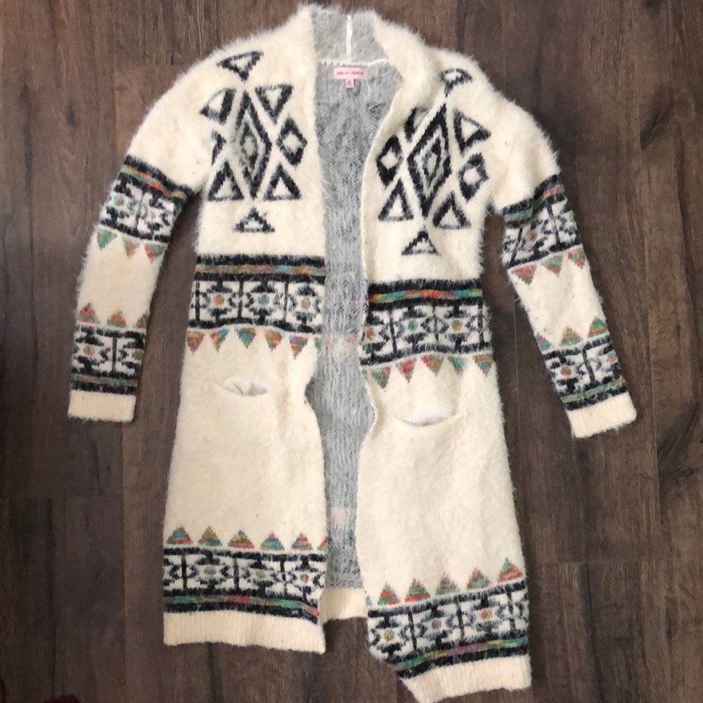 Long fuzzy cardigan sweater